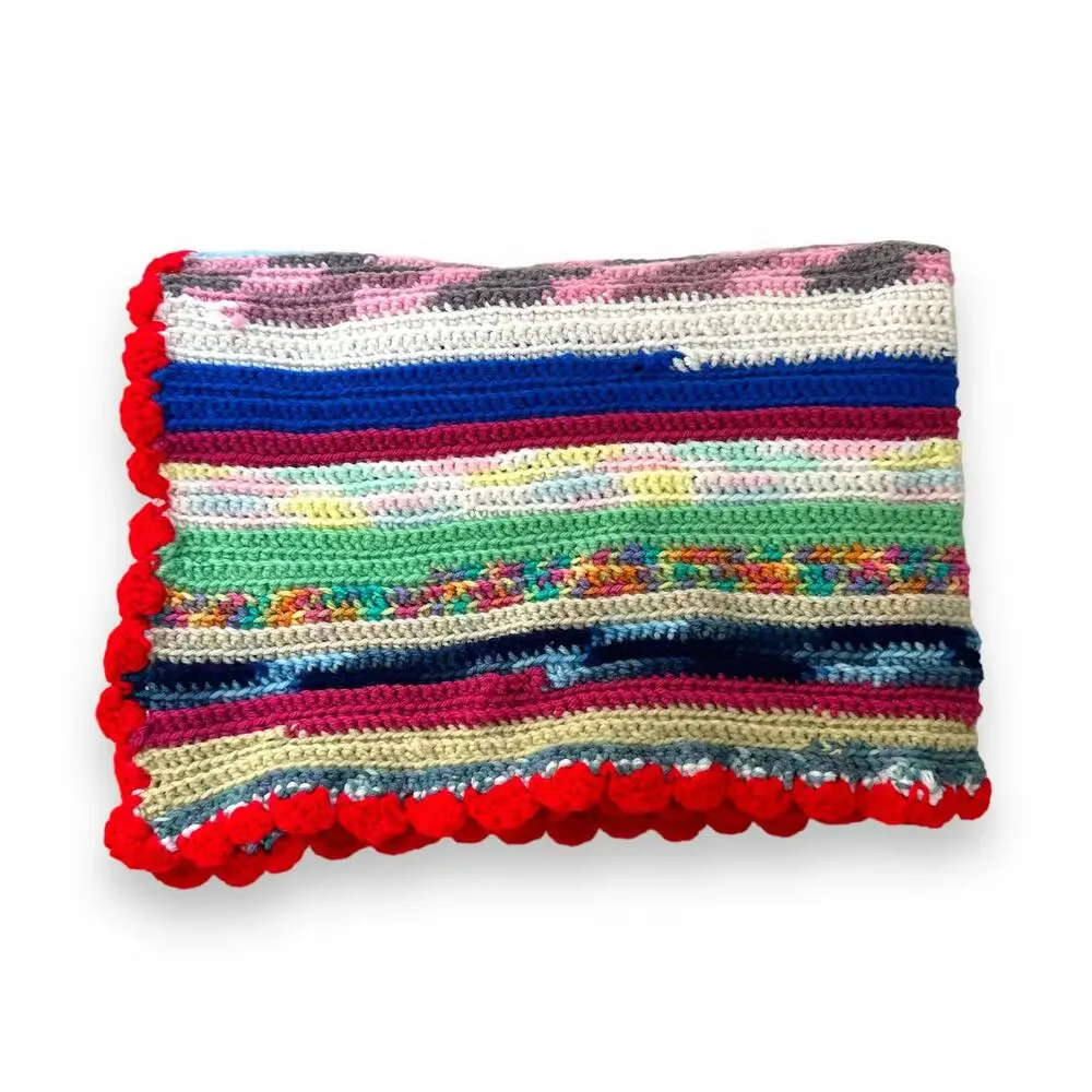 Afghan Handmade Crochet Baby Blanket Lap Throw Multicolor Stripe 52